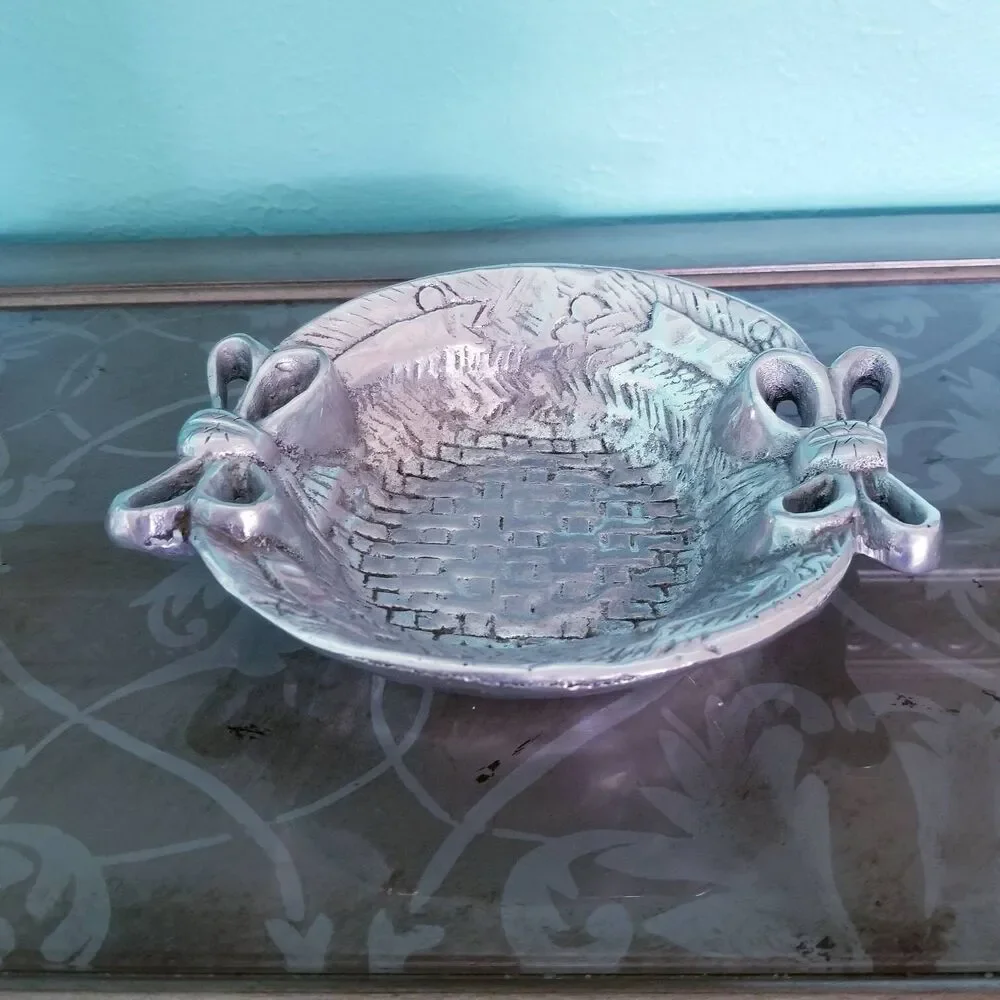 Vintage Pewter Bowl Made In Mexico, Decorative Bowl Centerpiece